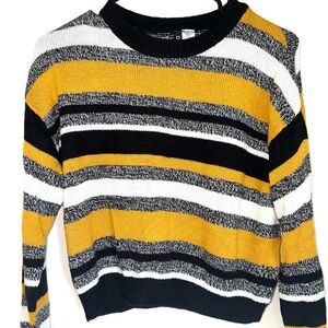 Forever 21 Striped Crewneck Sweater - Yellow, Black & White